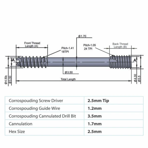 SCRUCAN Cannulated Compression Screw 4.5mm/5.5mm – Titanium