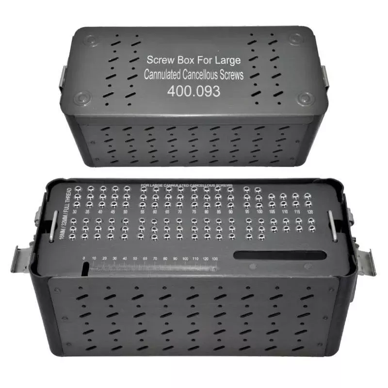 Aluminium Screw Box For Large Cannulated Cancellous Screw with Screw & Instruments Tray
